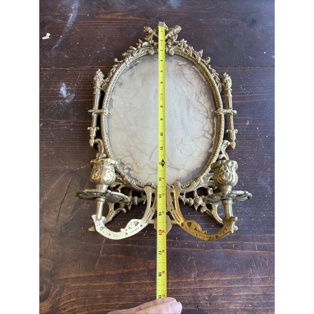 Antique Solid Brass Frame  Wall Sconce Unusual Bacchus Peacock Heavy Candle